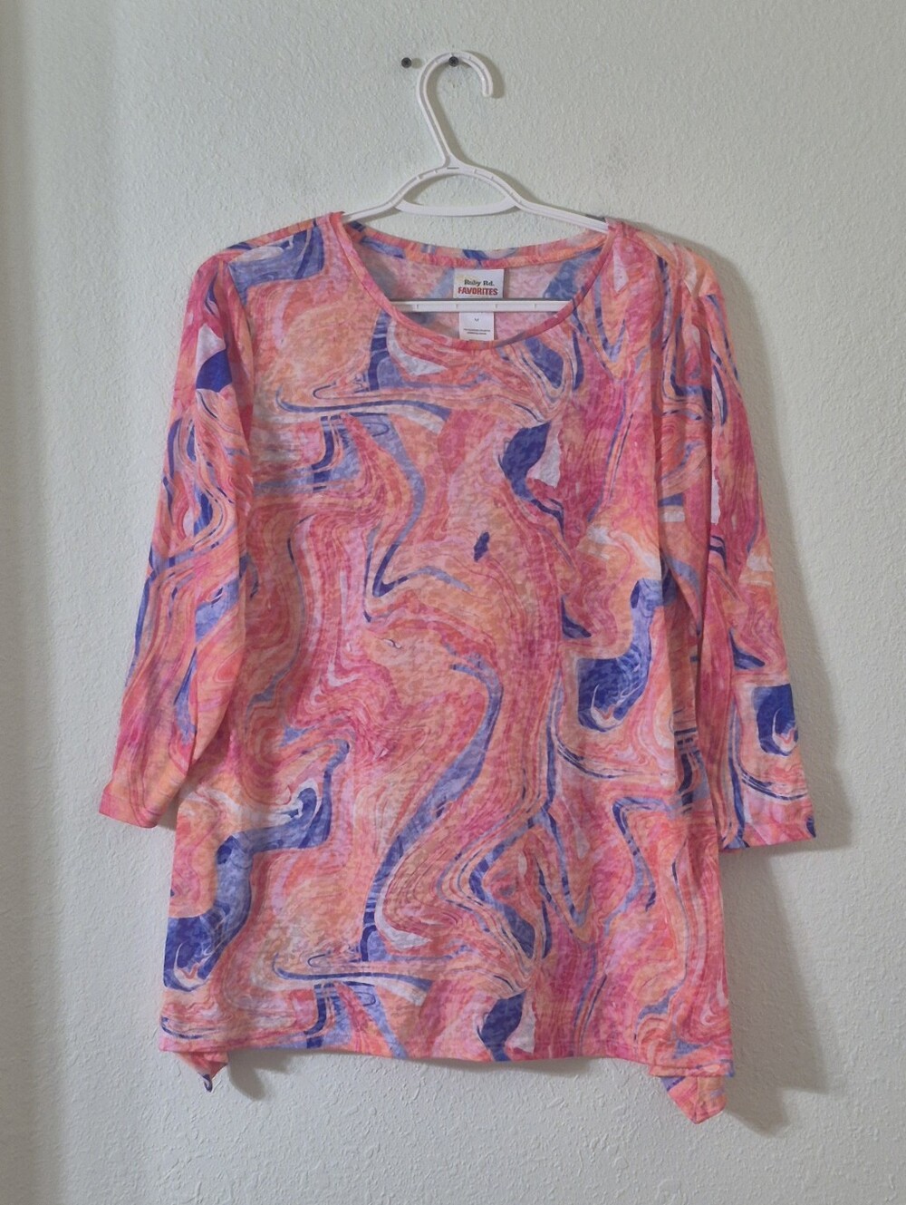 Ruby Rd. Pink and Blue Marble-Print Tunic Top
